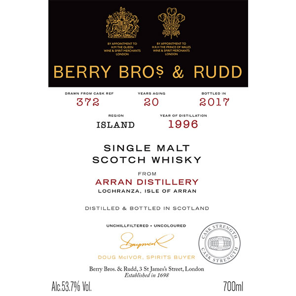 Berrys' Own Selection Arran 1996 21 YO, Cask No. 372, 53.7%